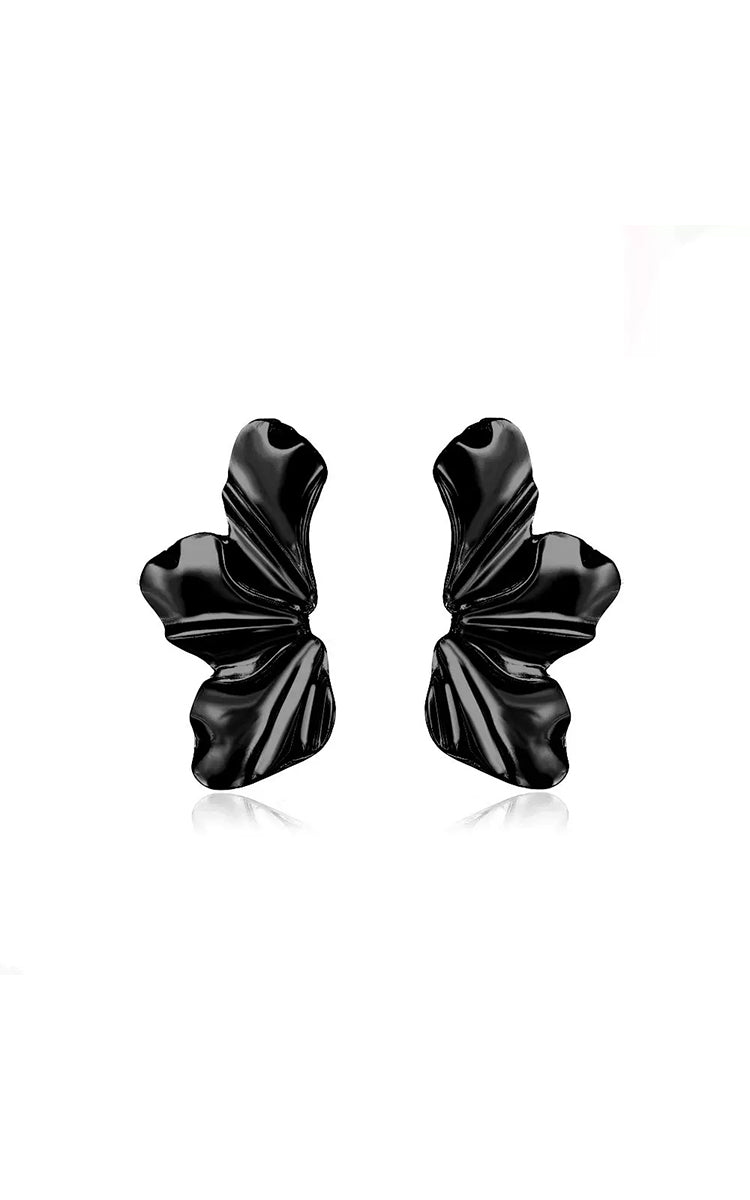 Pair of black butterfly-shaped earrings on a white background