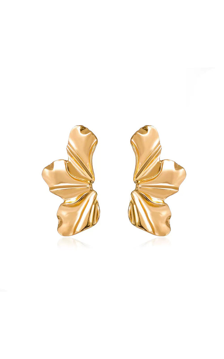 Pair of gold butterfly-shaped earrings on a white background