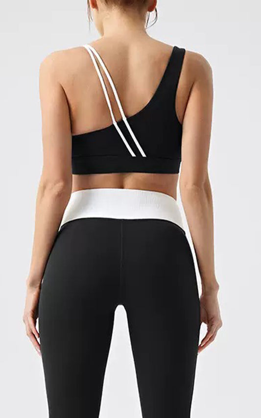 Recycled Color-Block Sports Bra | Black Bra | HalfHalf Active
