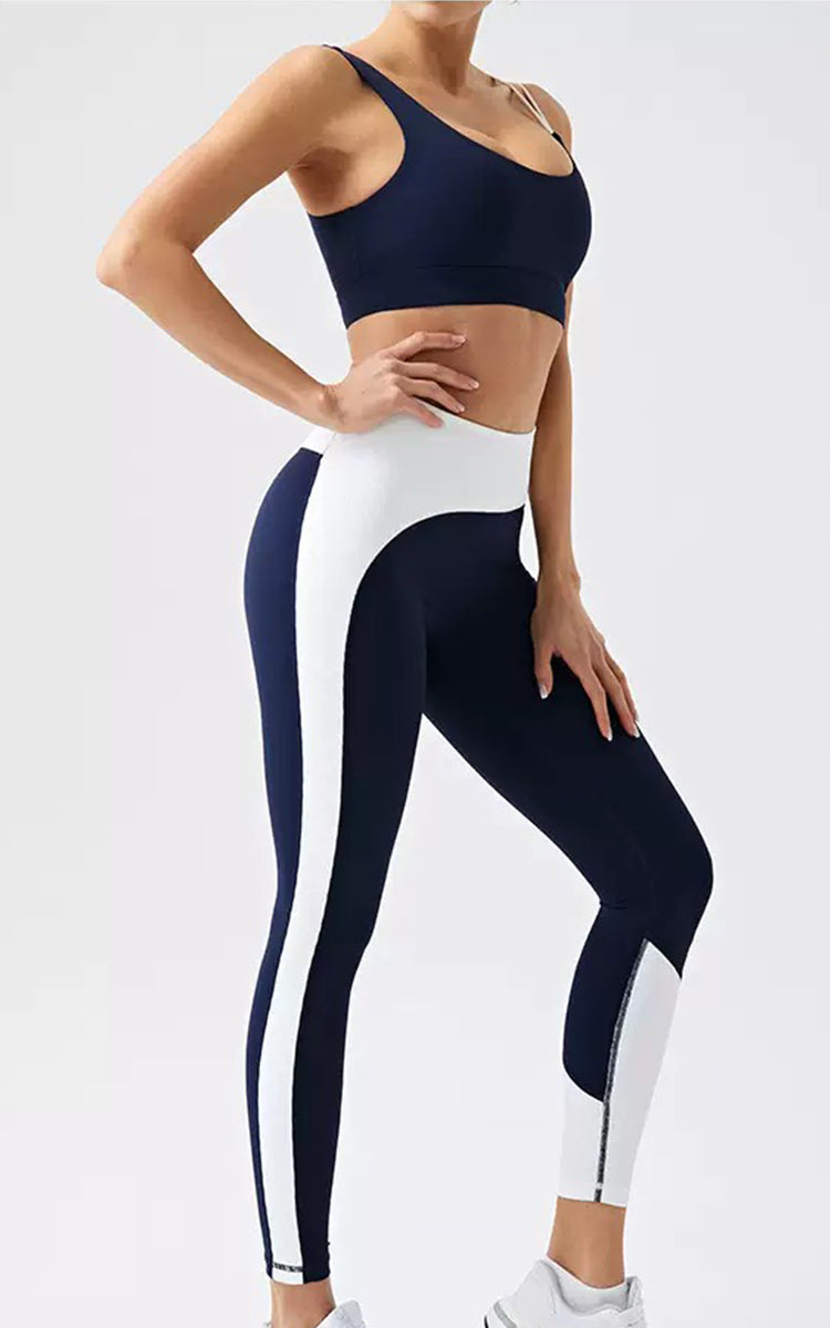 Recycled High Waist Color-Block Legging | Blue legging | HalfHalf Active