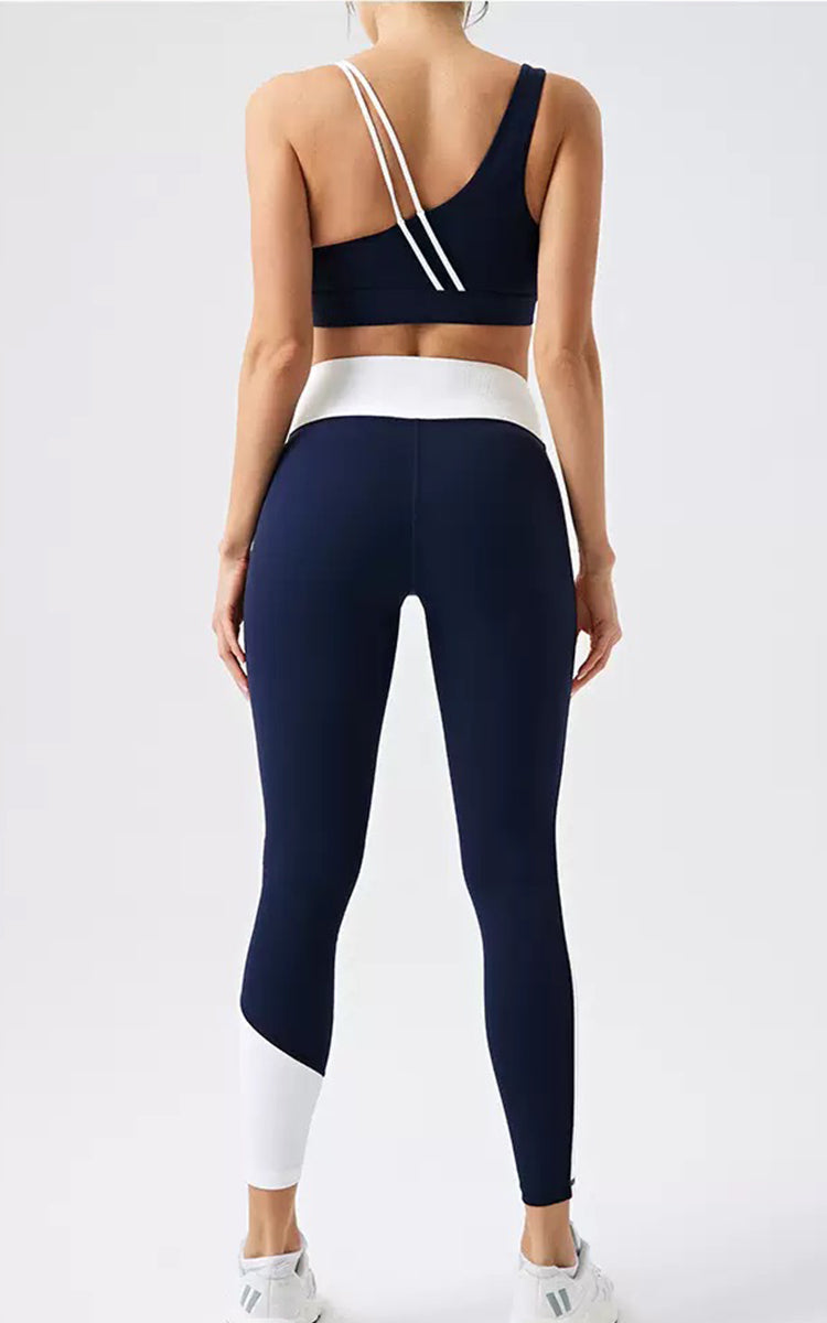 Recycled High Waist Color-Block Legging | Blue legging | HalfHalf Active