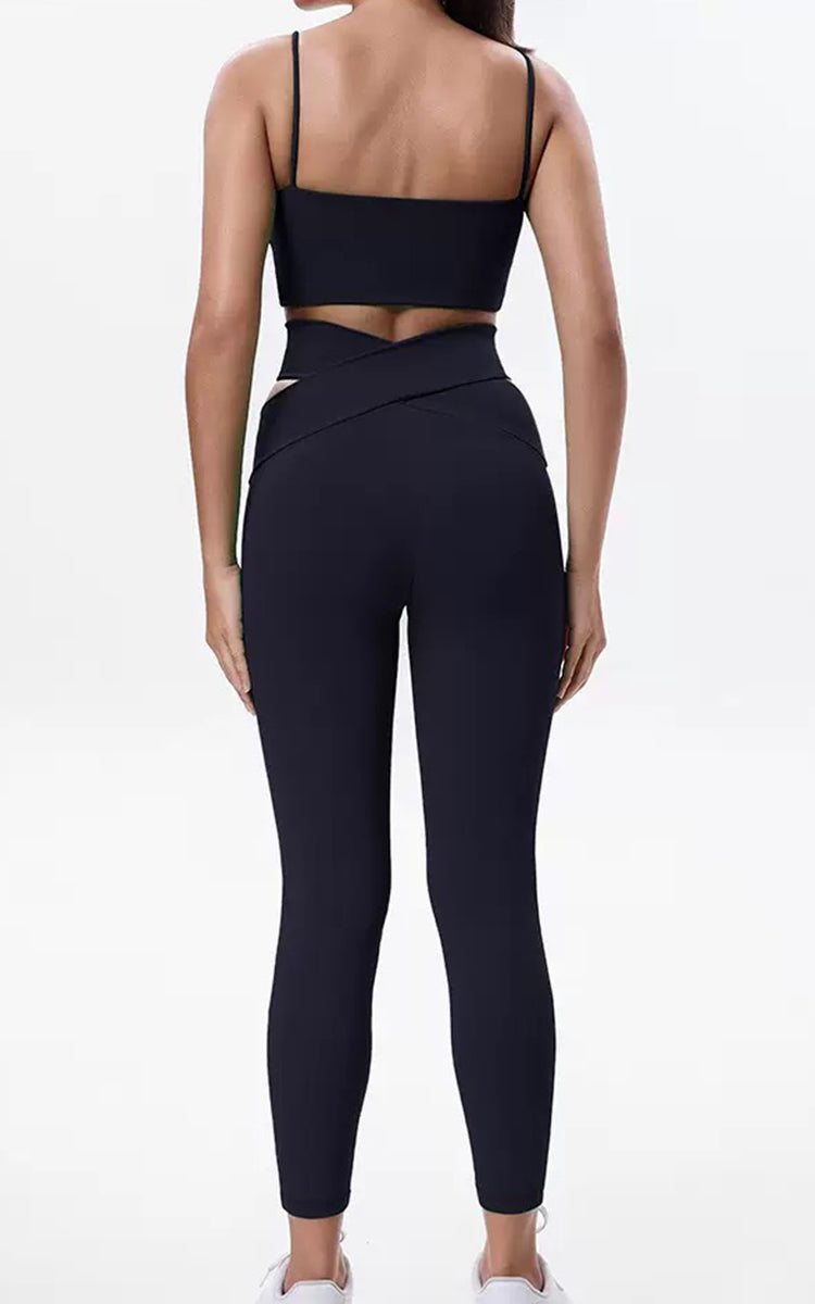 Recycled High Waist Cross Cutout Legging | HalfHalf Active