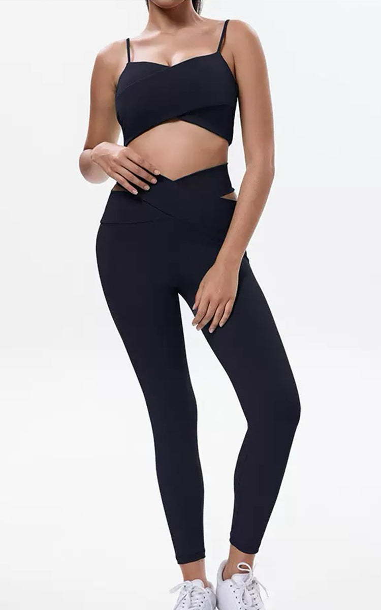 Recycled High Waist Cross Cutout Legging | HalfHalf Active