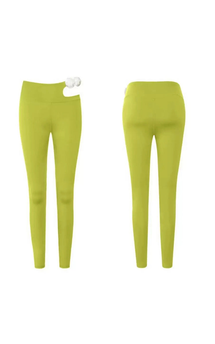Pair of green leggings on a white background