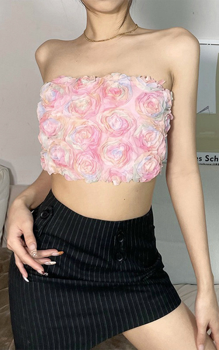 Off-Shoulder Pink Flowers Crop