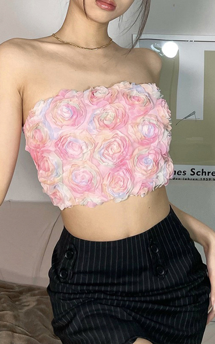 Off-Shoulder Pink Flowers Crop