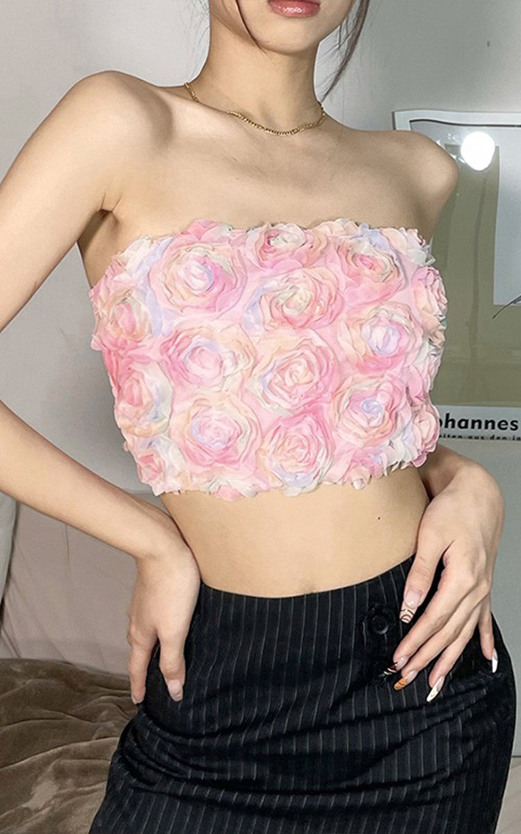 Off-Shoulder Pink Flowers Crop